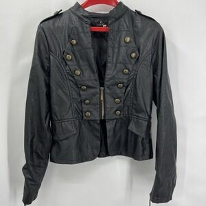 Ashley by 26 International Women's Black Faux Leather Military Moto Jacket XL